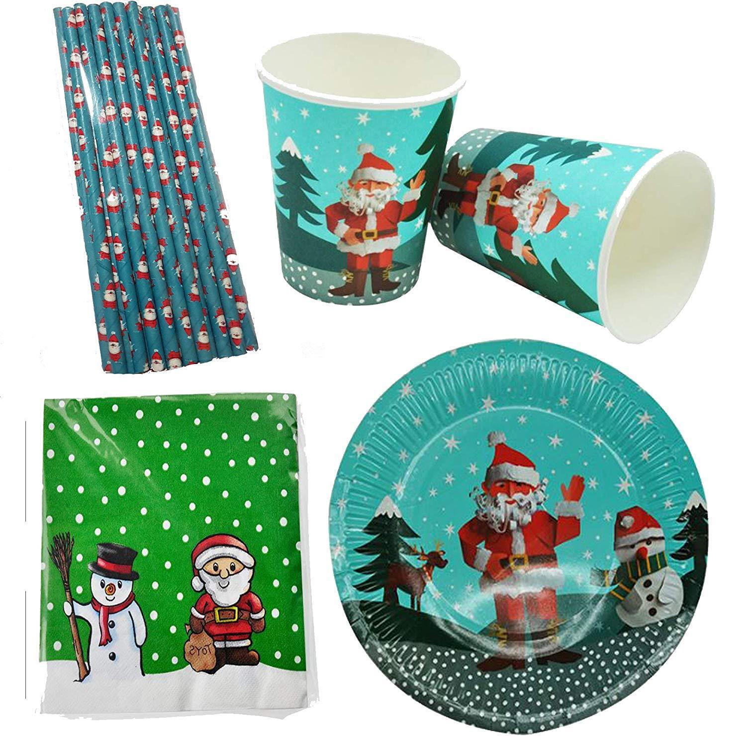 Christmas Xmas Santa Kids Party Set Tableware Paper Plates Cups Straws Napkins 1