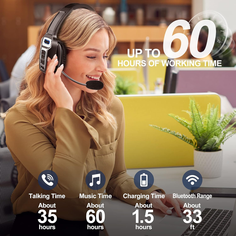 Trucker Bluetooth Headset, V5.2 Wireless Headset with Upgraded Microphone AI Noi