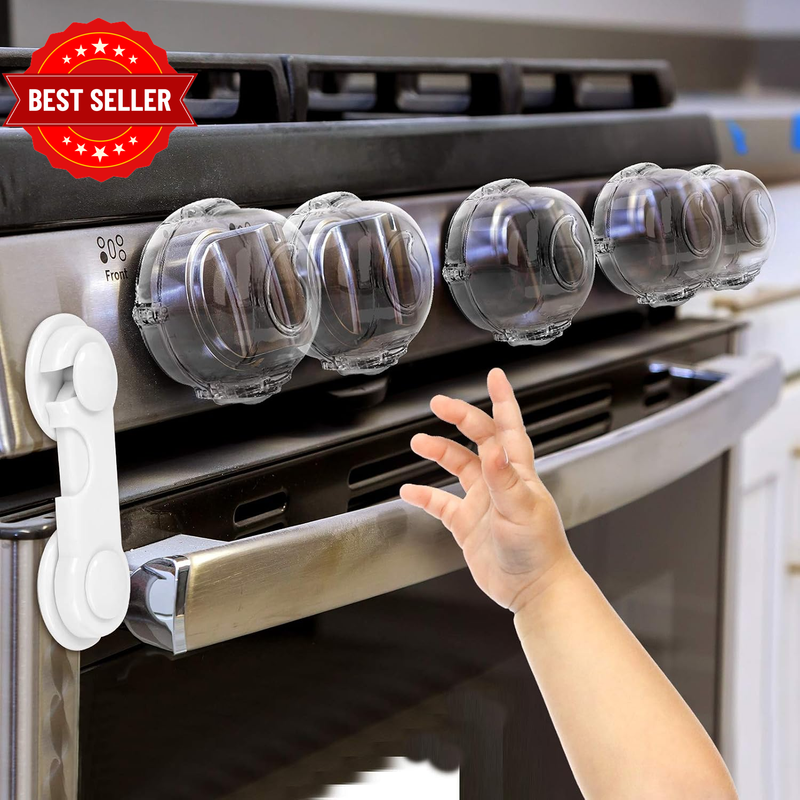 Stove Knob Covers for Child Safety (5 + 1 Pack) Double-Key Design and Upgraded U