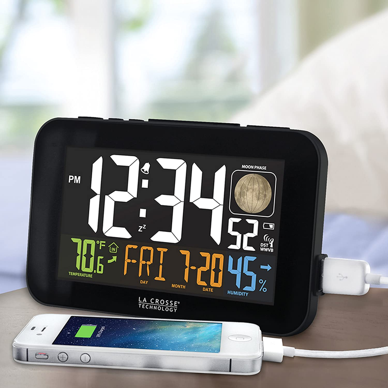 ALARM CLOCK with USB Charging Port Atomic Color 617-1485B LA CROSSE TECHNOLOGY