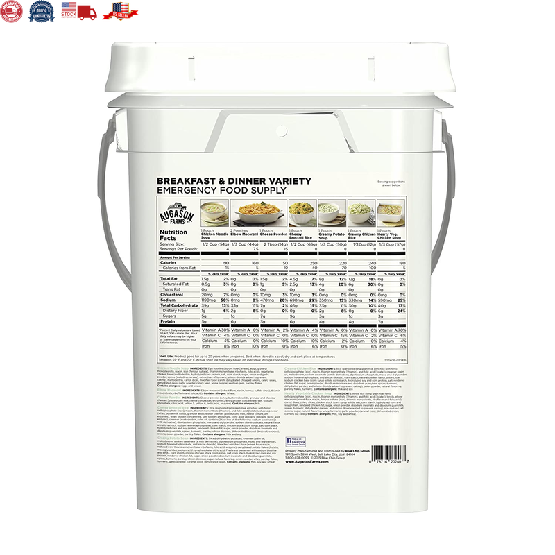 Long-Lasting Emergency Food Supply Variety Pail 106 Servings 4 Gallon