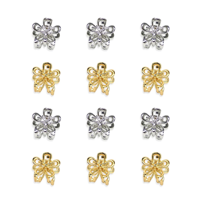 12PCS Hair Clips for Women & Girls - Cute Mini Flower Barrettes in Gold & Silver
