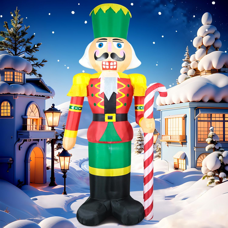 12FT Giant Christmas Inflatable Nutcracker Soldier with Candy Cane - Enhanced Stability & LED Lights - Waterproof Outdoor/Indoor Christmas Blow up Yard Decoration