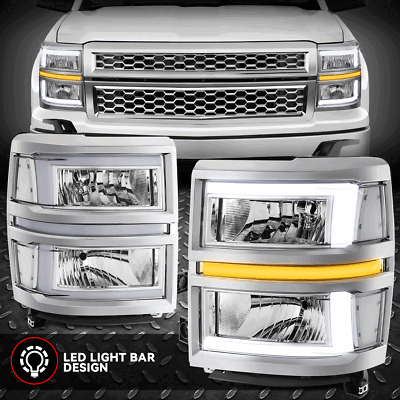 [L-LED DRL +Последовательный сигнал] Для 14-15 фар Silverado 1500 Хром/Прозрачный