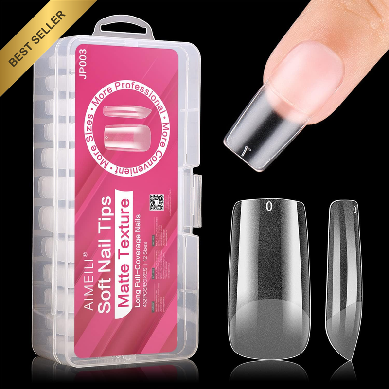 432 PCS Square Full Cover False Nail Tips Acrylic Press-On Nails with Box 10 Siz