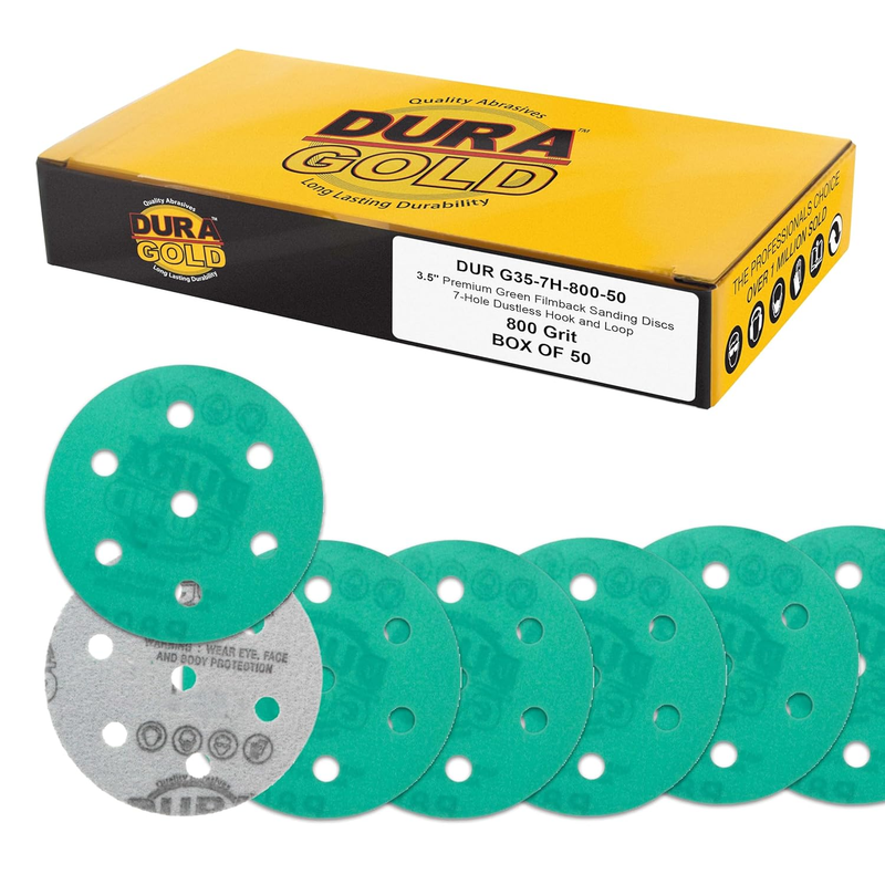 Premium 800 Grit 3.5" (90Mm) Green Film Sanding Discs, 7-Hole Pattern