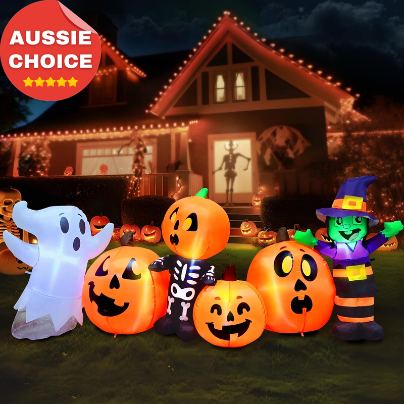 8FT Halloween Inflatable Three Characters Pumpkin Patch LED Outdoor Yard Decor