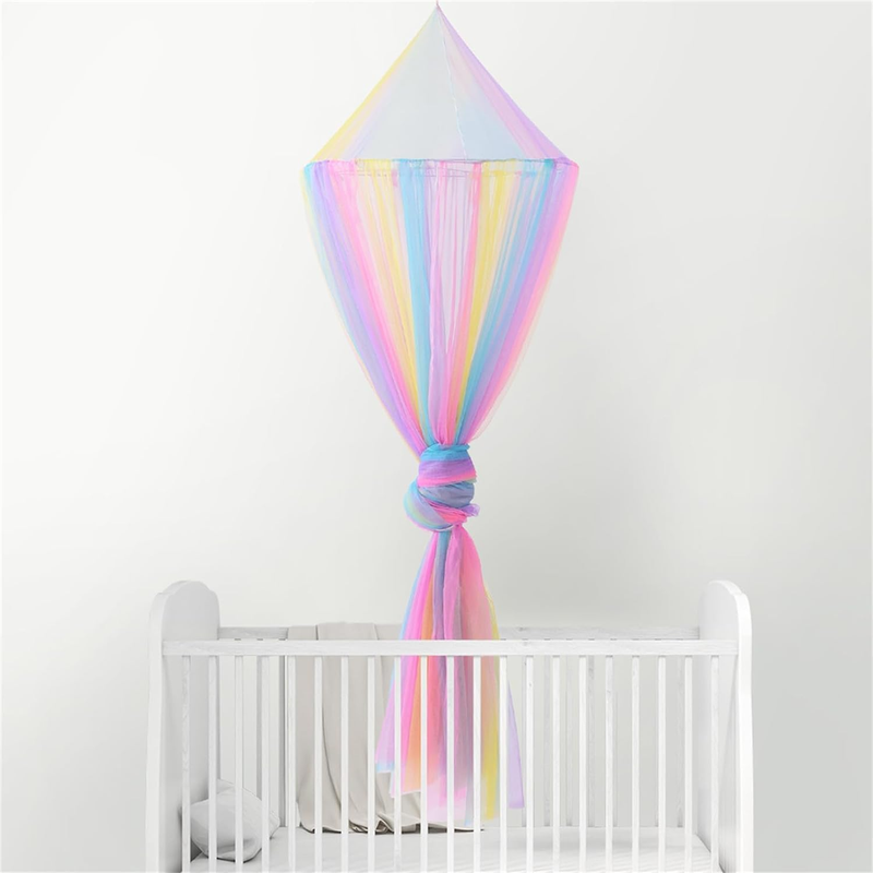 Rainbow Mosquito Net Bed Canopy for Girls, Multi-Colored Canopy Bed Curtains Ful