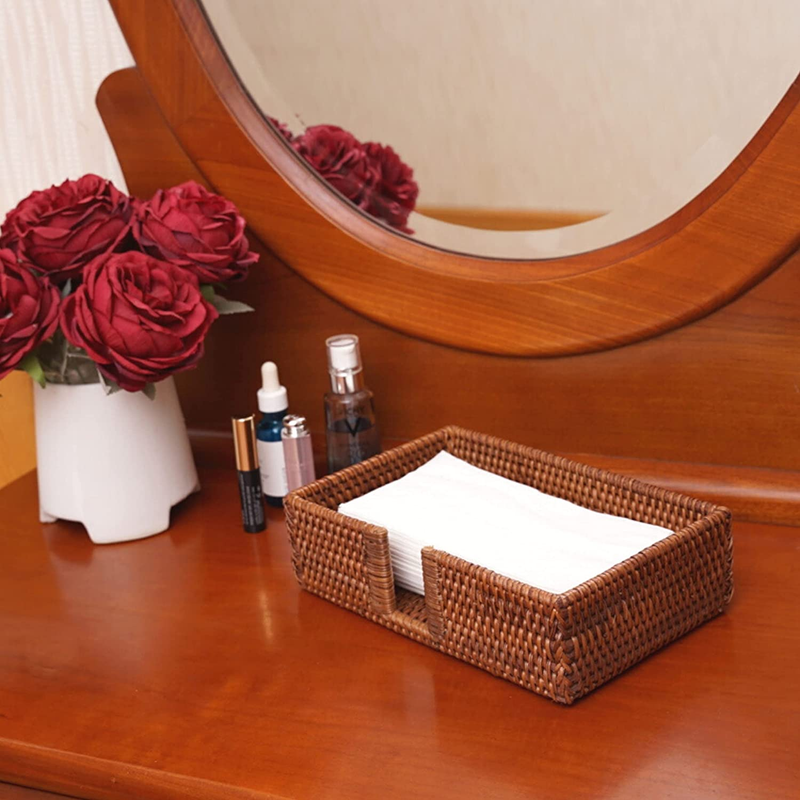 Rattan Guest Towel Holder for Bathroom Towel Caddy Rectangular Napkin Tray Wicke