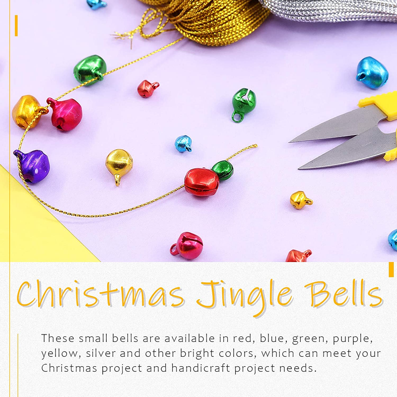 403Pcs Colorful 4 Sizes Christmas Jingle Bells Assortment Kit with 200m Gold Sli