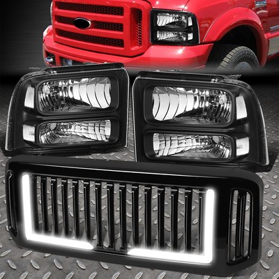 ДЛЯ 05-07 F250-F550 ЧЕРНАЯ/ПРОЗРАЧНАЯ ФАРА + LED DRL ГЛЯНЦЕВАЯ ВЕРТИКАЛЬНАЯ ПЕРЕДНЯЯ РЕШЕТКА