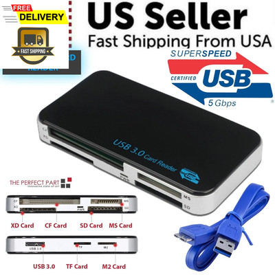 USB 3.0 Memory Card Reader Adapter 5GBPS Fit for Cf/Tf/Sd/Micro SD/XD/M2/MS Card