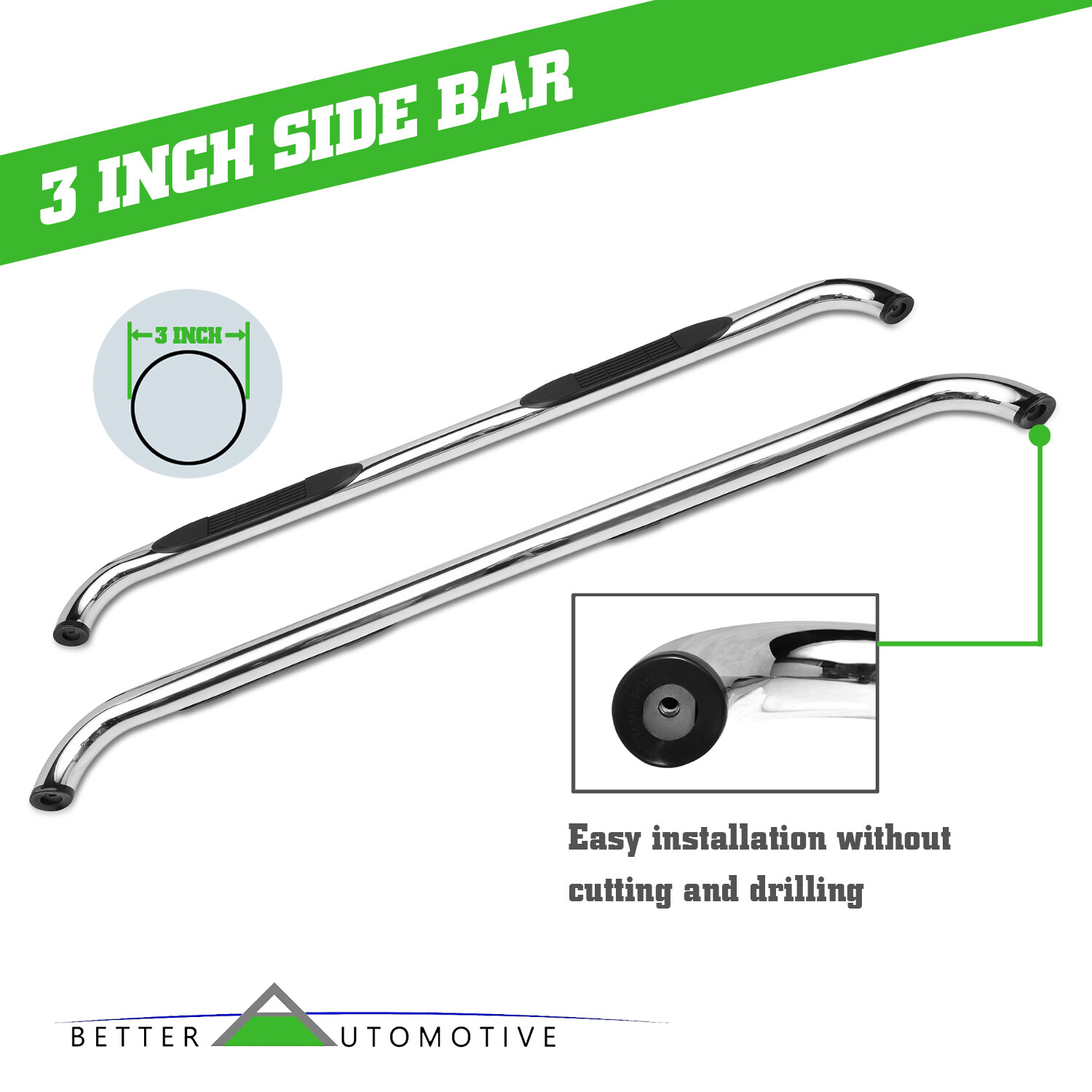 3" Chrome Side Step Rails for 20012018 Chevy Silverado/GMC Sierra 1500