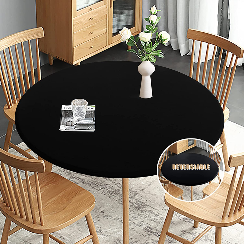 Fitted round Table Cloth Reversible Waterproof Stain Resistant Elastic Stretch T