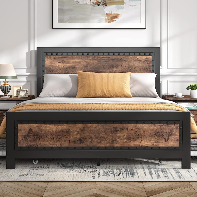 With 4 Storage Drawers, Rivet Modern Headboard