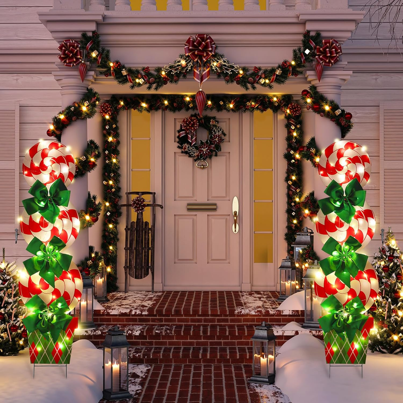 2 Sets Christmas Peppermint Cane Candy Outdoor Decorations with 44 Inch Lawn Yar