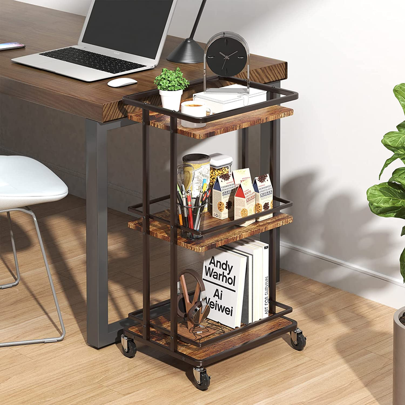 Rolling Serving Bar Cart, Wood and Metal Kitchen Island Storage Cart