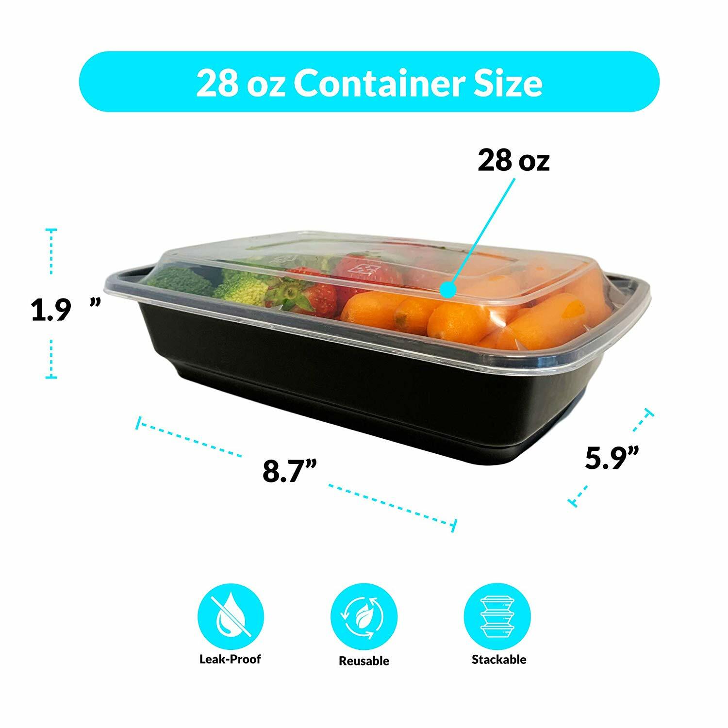 Meal Containers Prep Food Lids Microwavable Plastic Bpa Reusable Storage 28 oz 2