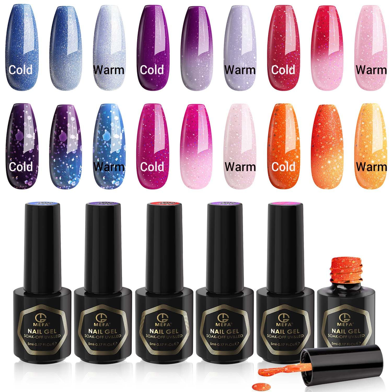 6-Color Changing Gel Nail Polish - Mood Glitter Ombre DIY Kit
