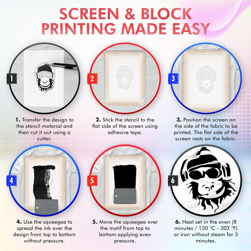 Marabu Screen Printing Kit Set - Screen Print Kit with Reusable Wooden Frame, 1 