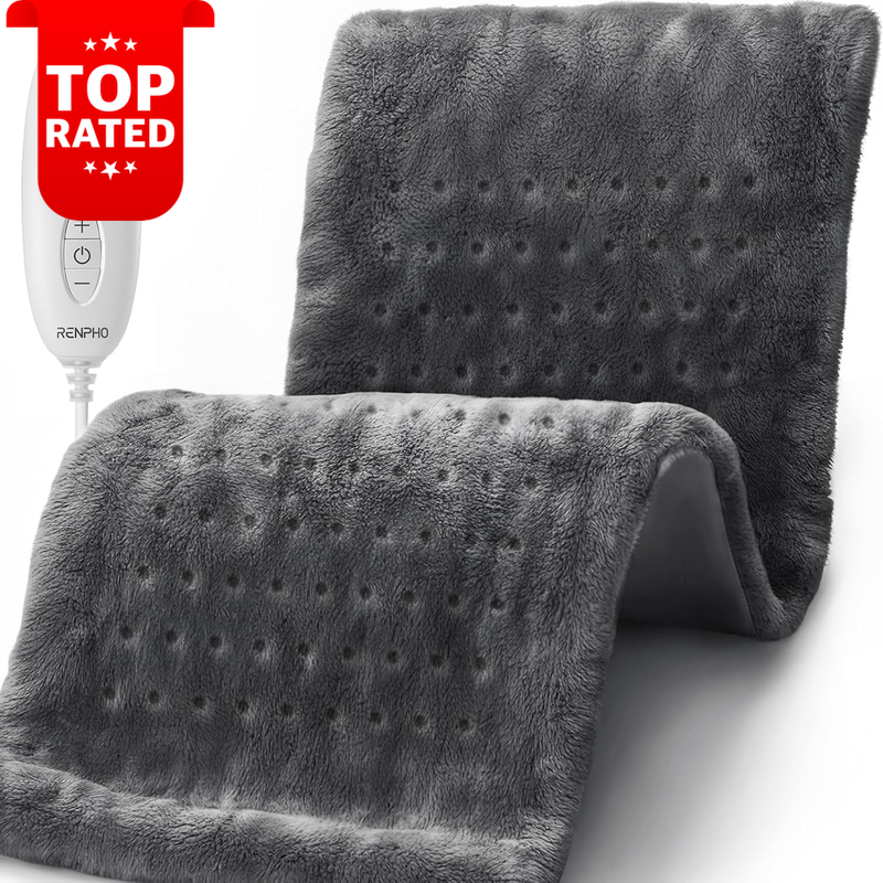 Electric Heating Pad for Back Pain Relief Auto Shut Off Machine Washable Gray