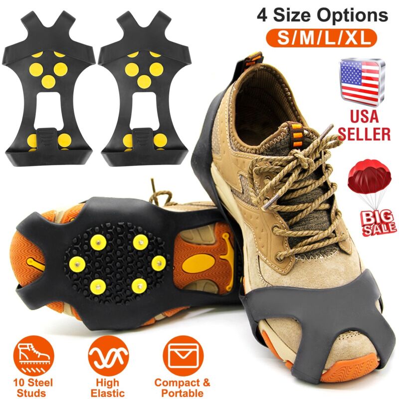 10 Studs Ice Snow Crampon Cleats Anti-slip Walk Spikes Grips For Boot Over Shoe