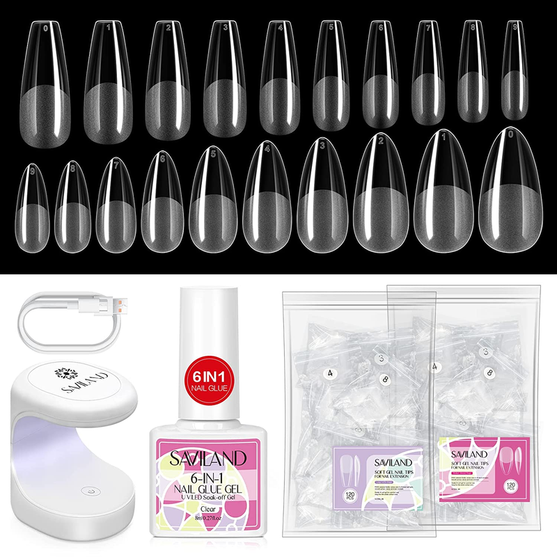 Saviland Gel X Nail Kit- Soft Gel Nail Tip and Gel Glue Kit with 6 in 1 Gel X Na