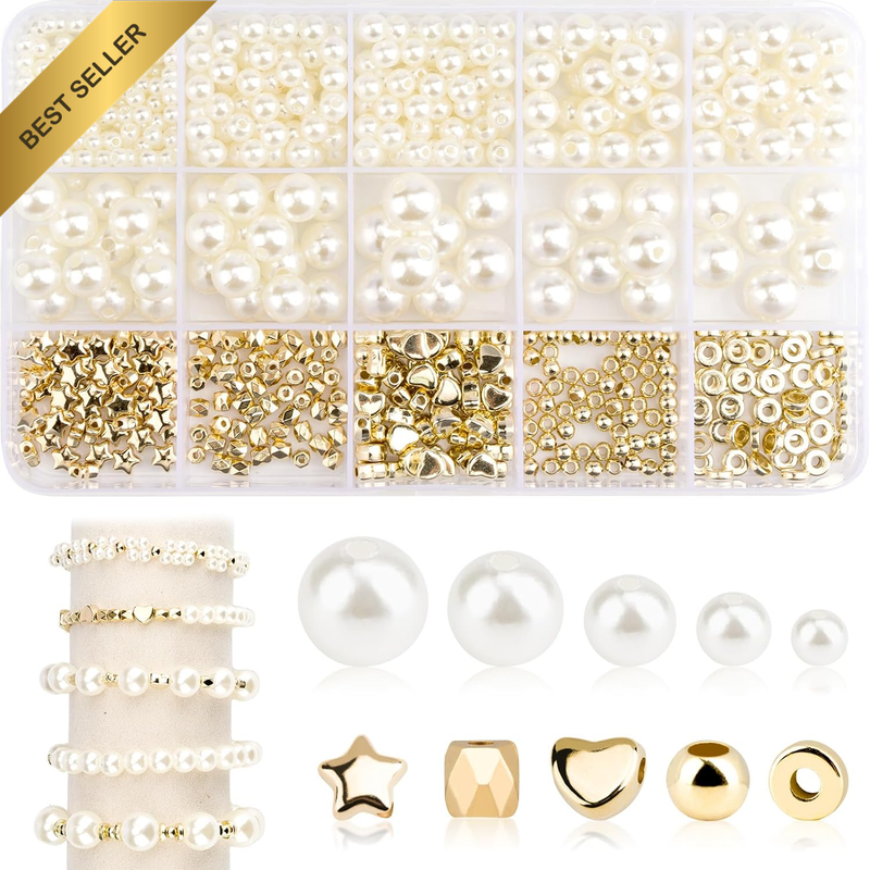 Pearl Beads Kit 4-12mm with Star & Love Shapes for DIY Jewelry Making