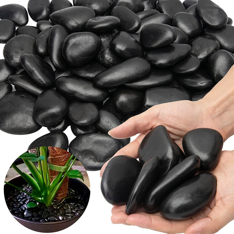Black River Rocks Large for Landscaping Outdoor Polished Black Pebbles for Plant