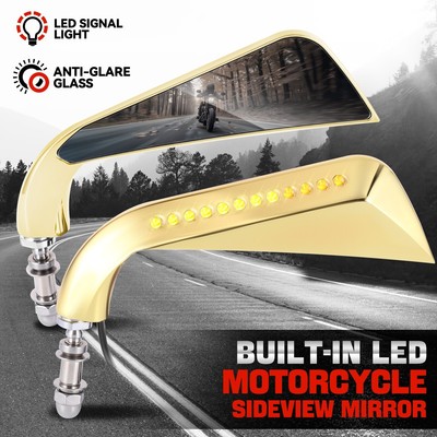 Универсальные зеркала бокового обзора Axe Naked Bike Cruiser из розового золота со светодиодным сигналом поворота