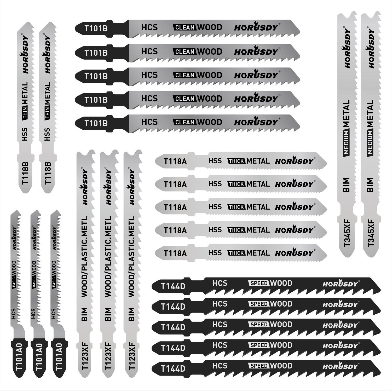 25PCS Jig Saw Jigsaw Blades Set Kit Metal Wood Assorted Blades TShank