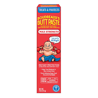 Boudreaux's Butt Paste Maximum Strength Diaper Rash Cream, Ointment for Baby, 4