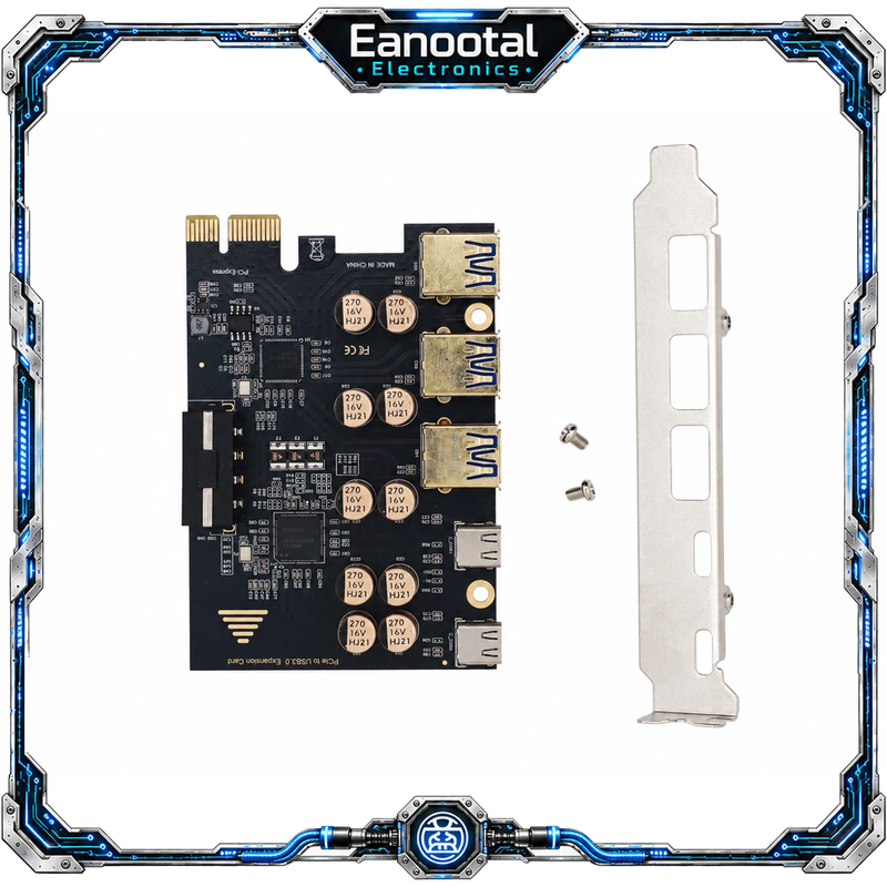 5 Port PCIe USB Expansion Card 3 USB-A 2 USB-C USB 3.2 Gen 1 5Gbps SATA 4-Pin No