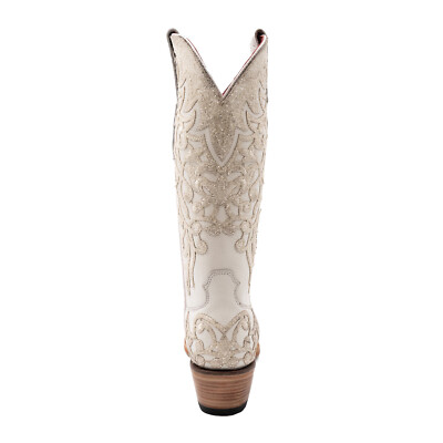 Pre-owned Ferrini Womens Starlight V-toe White Leather Cowboy Boots