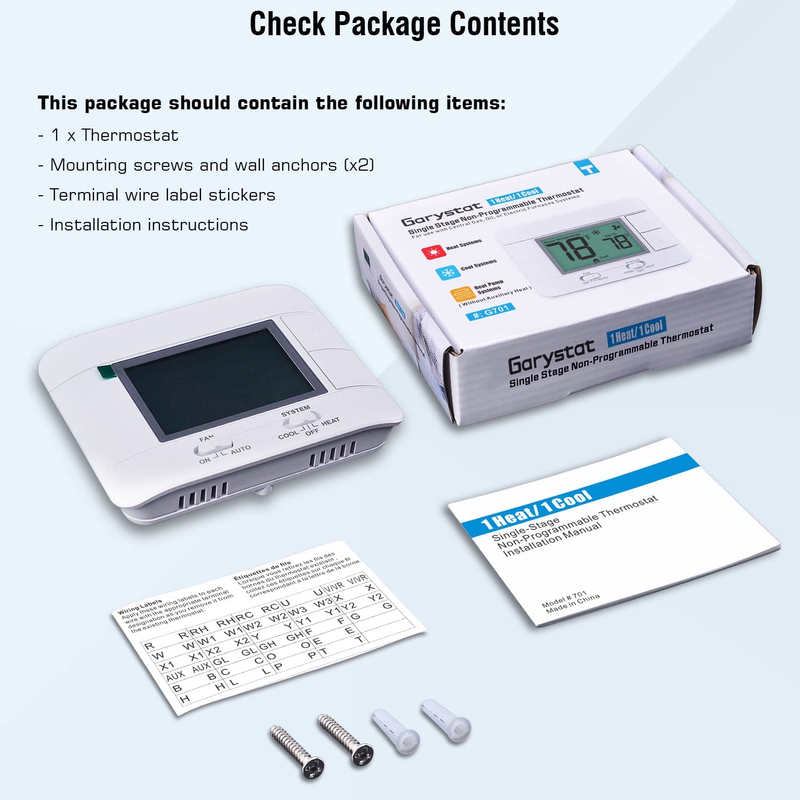 Upgraded Non Programmable Thermostats for Home 1 Heat/1 Cool, with Temperature &