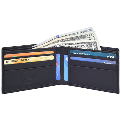 Leatherboss Genuine Leather Slim credit card holder with outside ID space, Black