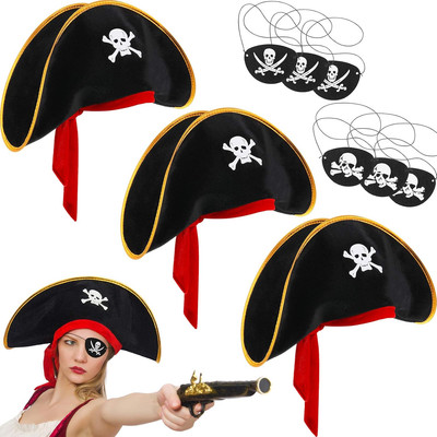 Pirate Costume Accessories Including Skull Print Pirate Hat and 6 Eye Patches fo