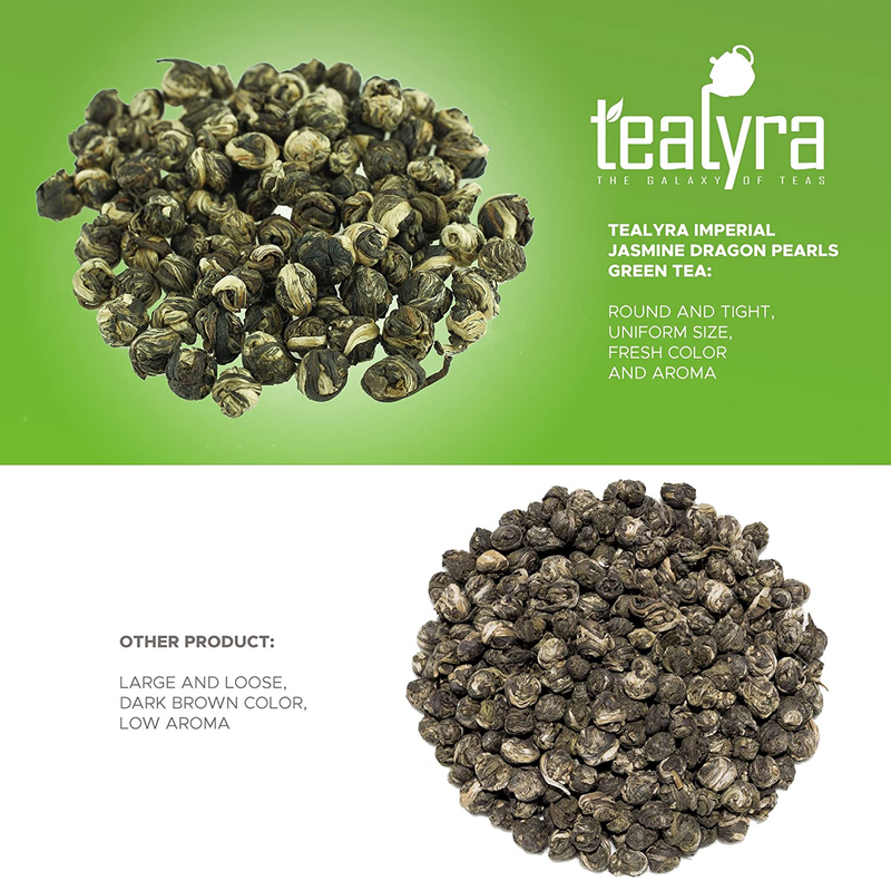 Tealyra - Imperial Jasmine Dragon Pearls - 4-Ounce - Green Tea Loose Leaf - Prem