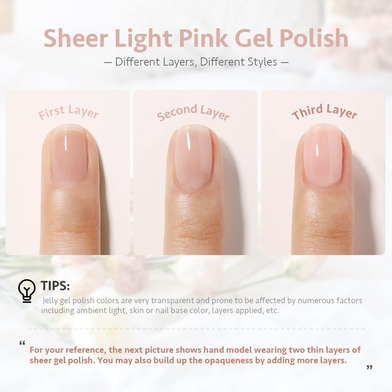 Sheer Light Pink Gel Nail Polish, 16ml Jelly Milky White Peach Translucent Color