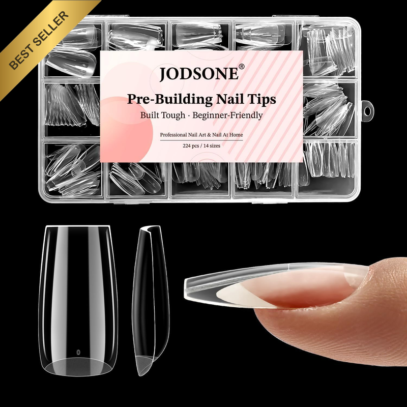 Square Nail Tips 224Pcs Soft Gel Nail Tips Pre-Shaped Full Cover Clear Press on