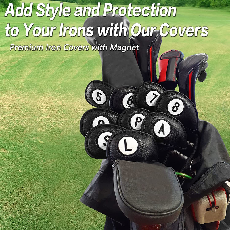 Golf Club Covers for Irons Magnetic Value Pack, Synthetic Leather Deluxe Head Co
