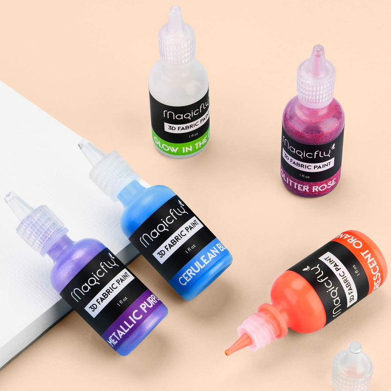 3D Fabric Permanent Paint 40 Color Puffy Paint with Vibrant Colors 3 Bonus Br...