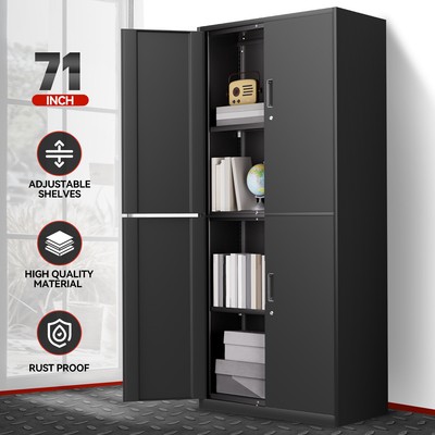 71 Черный запирающийся металлический шкаф для хранения инструментов с 2 регулируемыми полками
