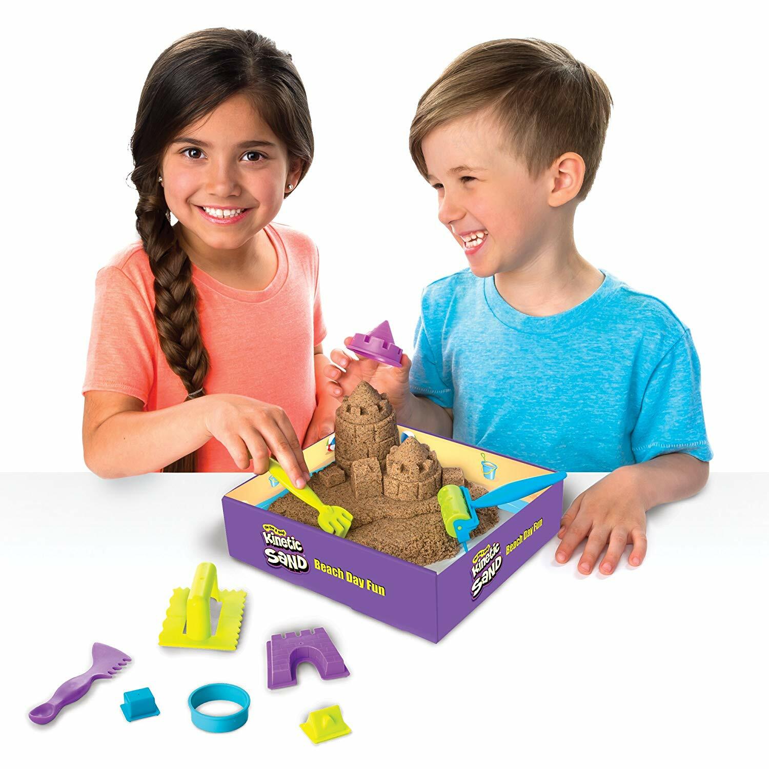 12 oz Kinetic Sand, Authentic Gift Playset with Castle Molds and Tools Beach Fun