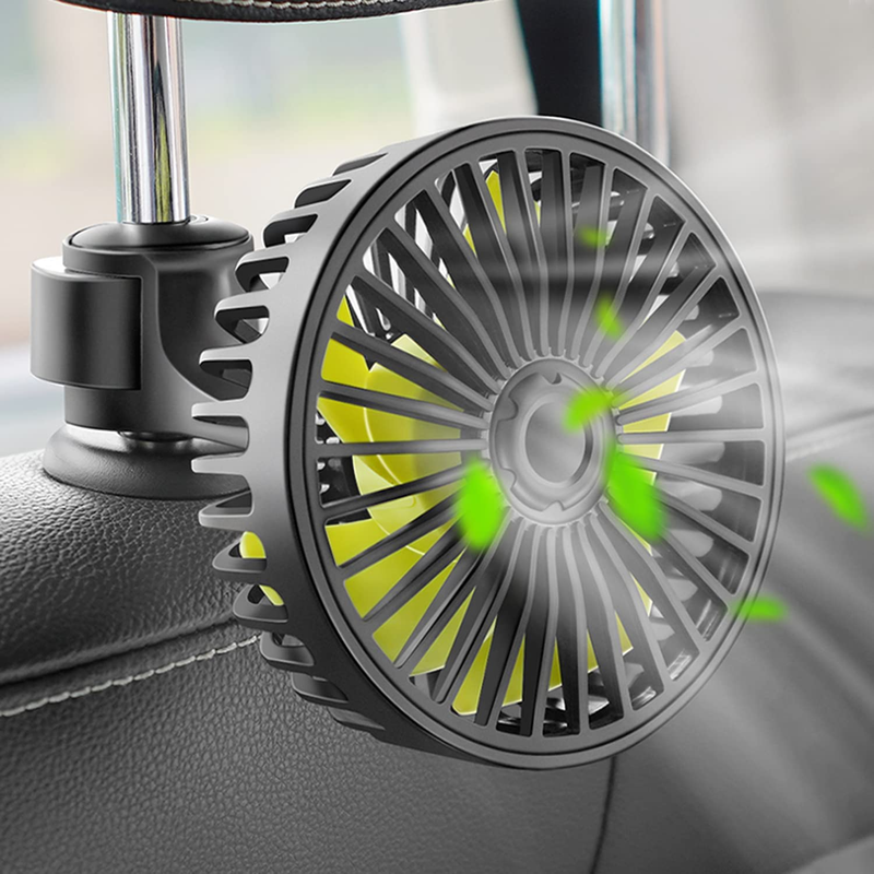 USB Powered Car Rear Seat Headrest Fan w/ 3 Speeds and Rotatable Cooling Fan