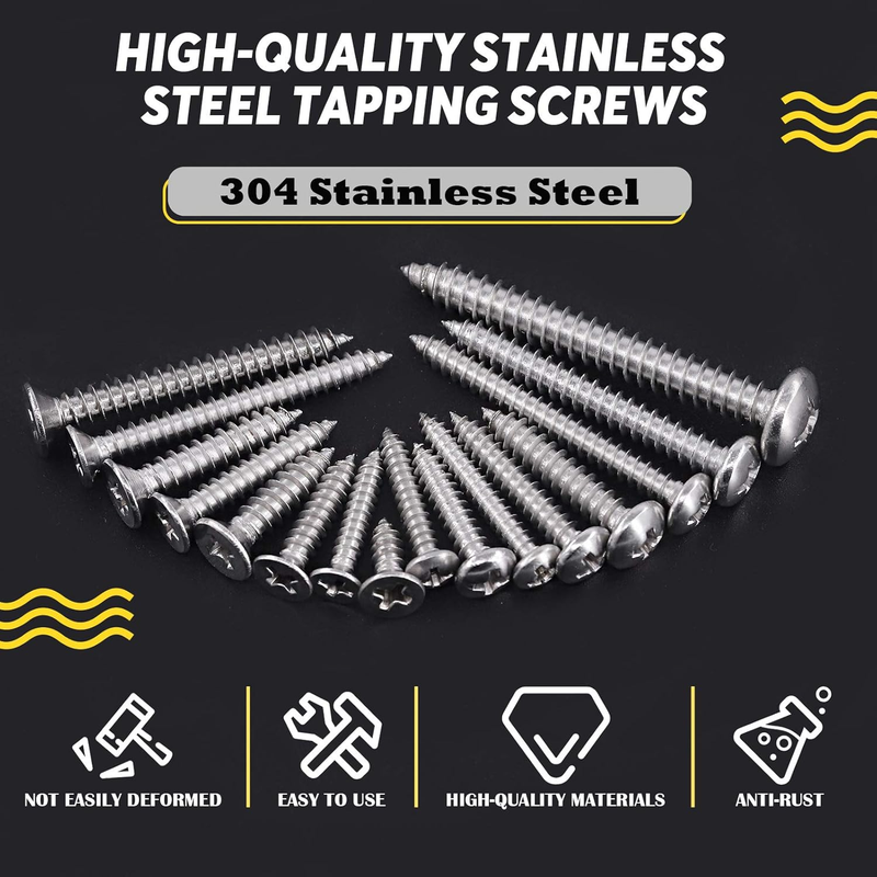 570 Piece M 3 4 5 6 Stainless Steel Phillips Round Flat Head Self Tapping Screw