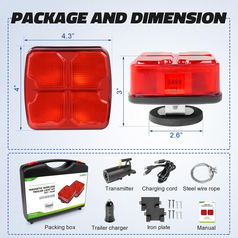 2PCS Wireless Trailer Light Kit for Towing, Rechargeable LED Tow Lights Kit with