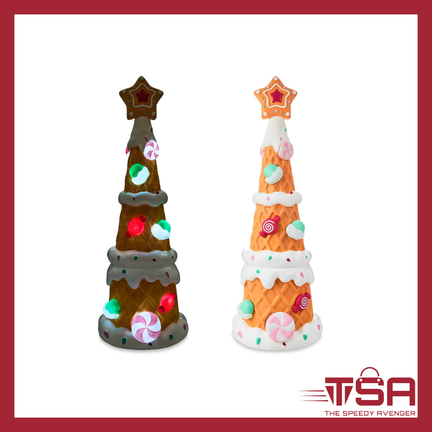 Holiday Time Gingerbread Waffle Cone Tree Light-Up Blow Mold 36in Christmas