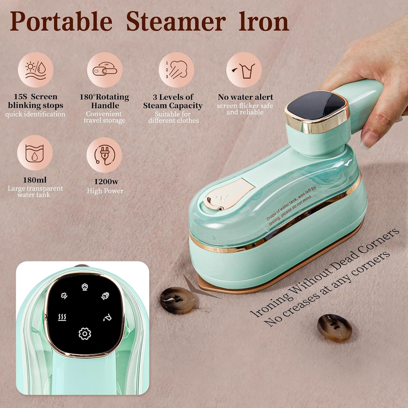 Portable Travel Steamer for Clothes,180ml Mini Irons with LCD Display,3+2 Level