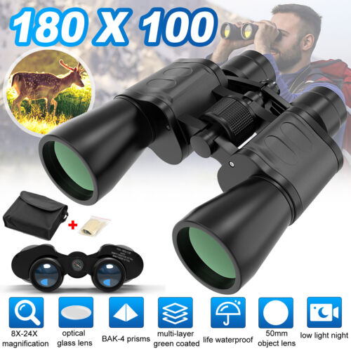 180x100 Day/Night Zoom Binoculars BAK4 Optics Telescope Outdoor Travel Hunting